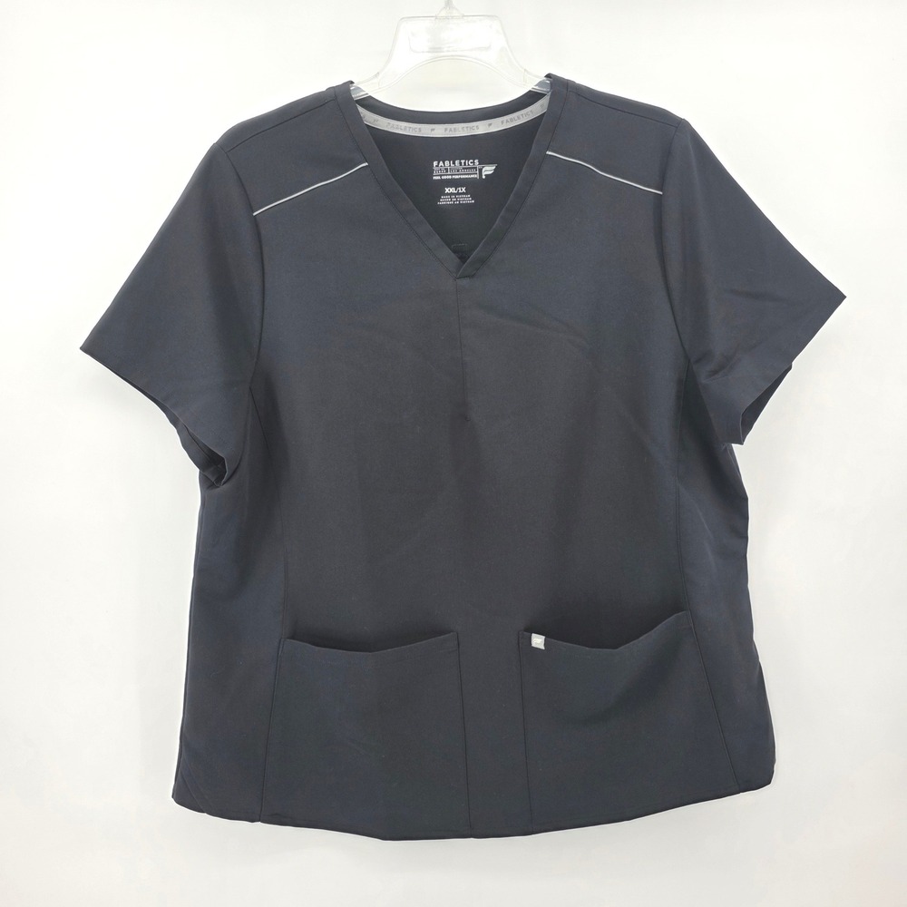 Fabletics Feel Good Performance Medical Workwear Scrub Top Womens Sz XXL Black